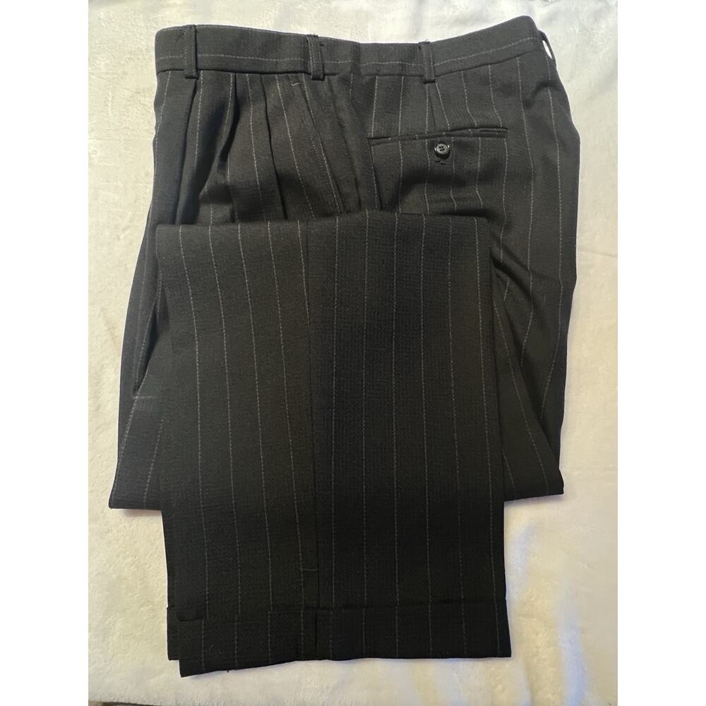 Vintage Franco Lanzetti Mens 46R 38x29 Black Gray Banker's Stripe 4 Btn Suit - Picture 8 of 16